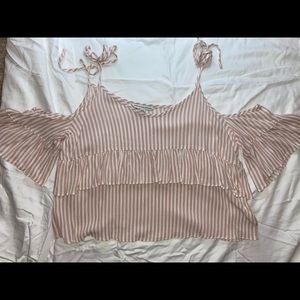 American Eagle pink and white striped shirt